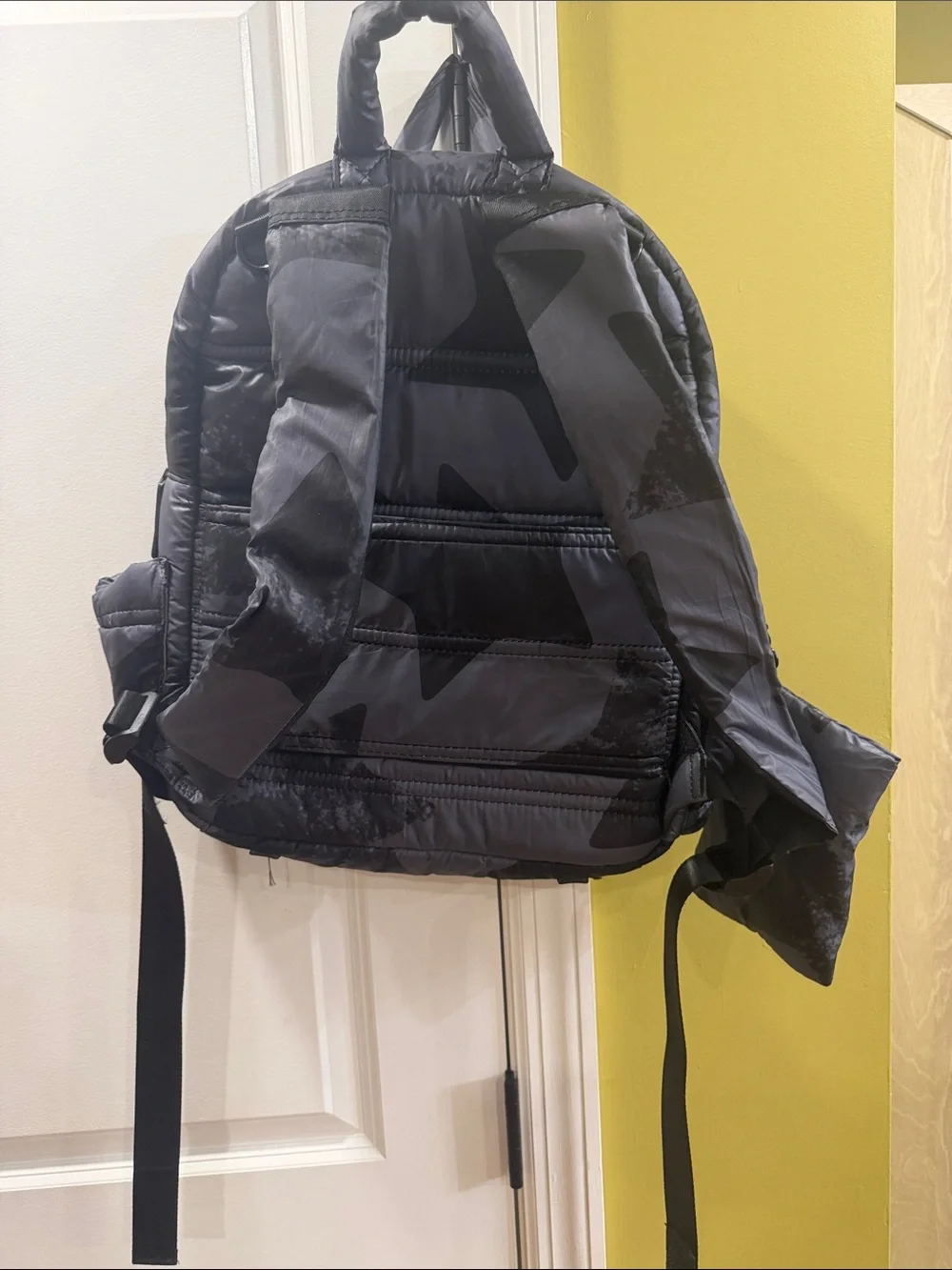 Star-Print Puffer Backpack in Dark Gray